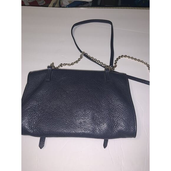 COCCINELLE Blue Pebbled Leather Gold Hardware Crossbody Flap Bag - Picture 5 of 7